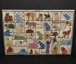 Handmade Cross Stitch Calico Cats Quilt Sampler Folk Art Cat Lover Needlework